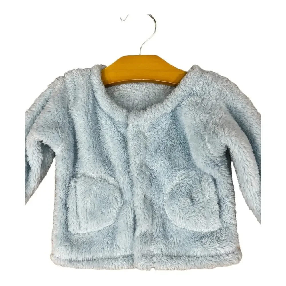 Little Giraffe baby blue soft plush jacket with pockets INFANT SIZE 6-12 months